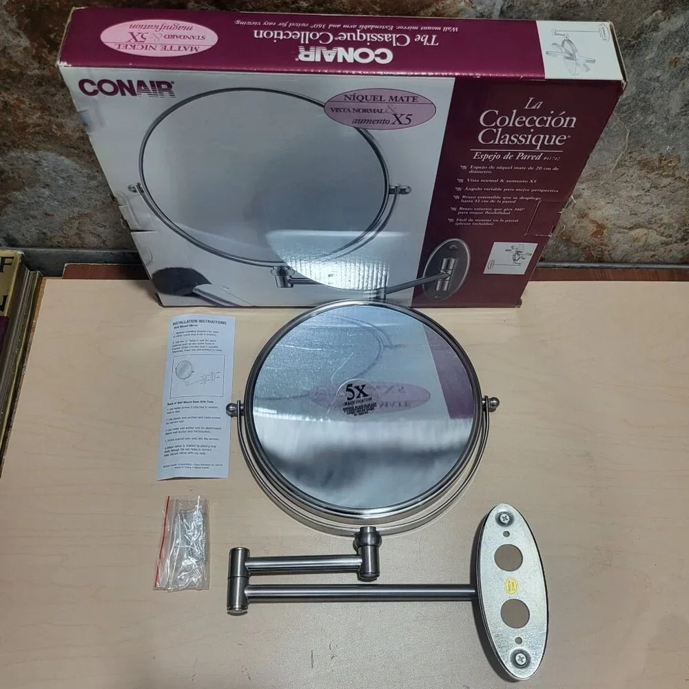Conair Wall Mount Mirror Matte Nickel Standard & 5X Magnification